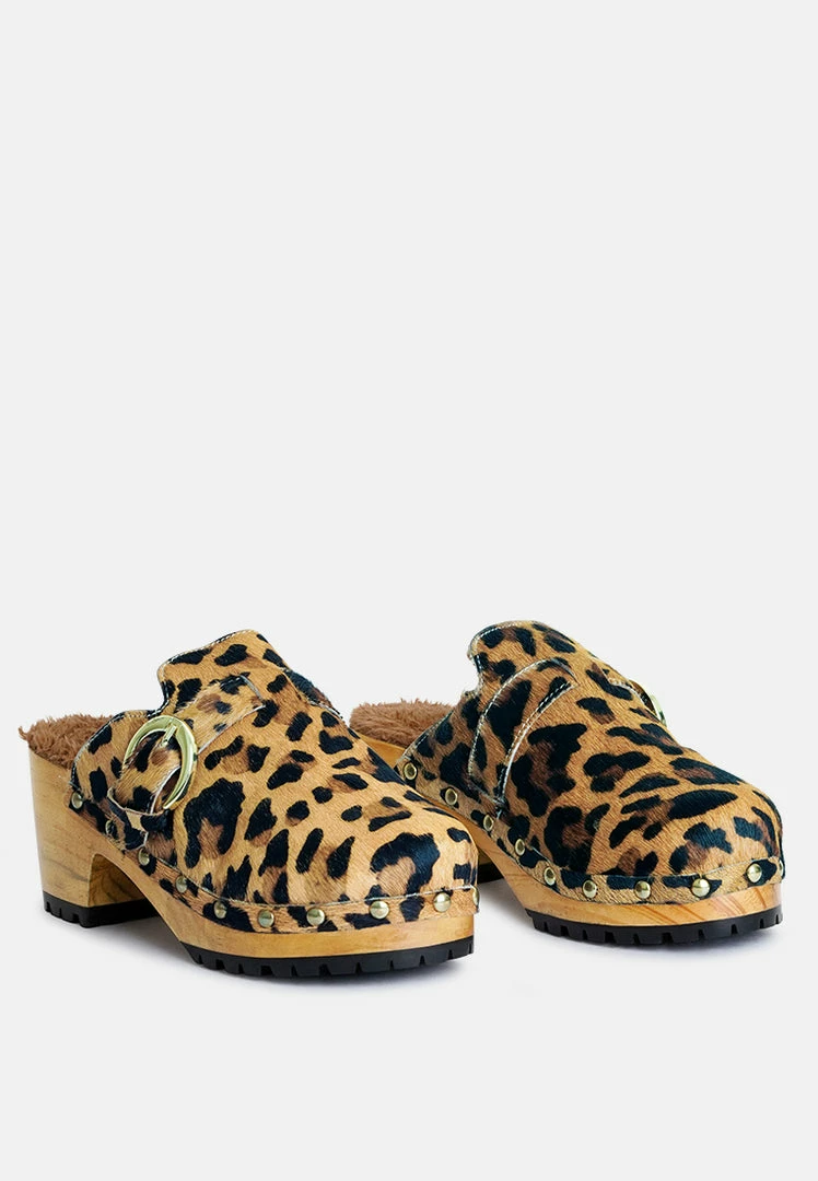 Rag & Co PRUNUS Leopard Buckled Suede Round Toe Mule Clogs 3 Rag & Co PRUNUS Leopard Buckled Suede Round Toe Mule Clogs