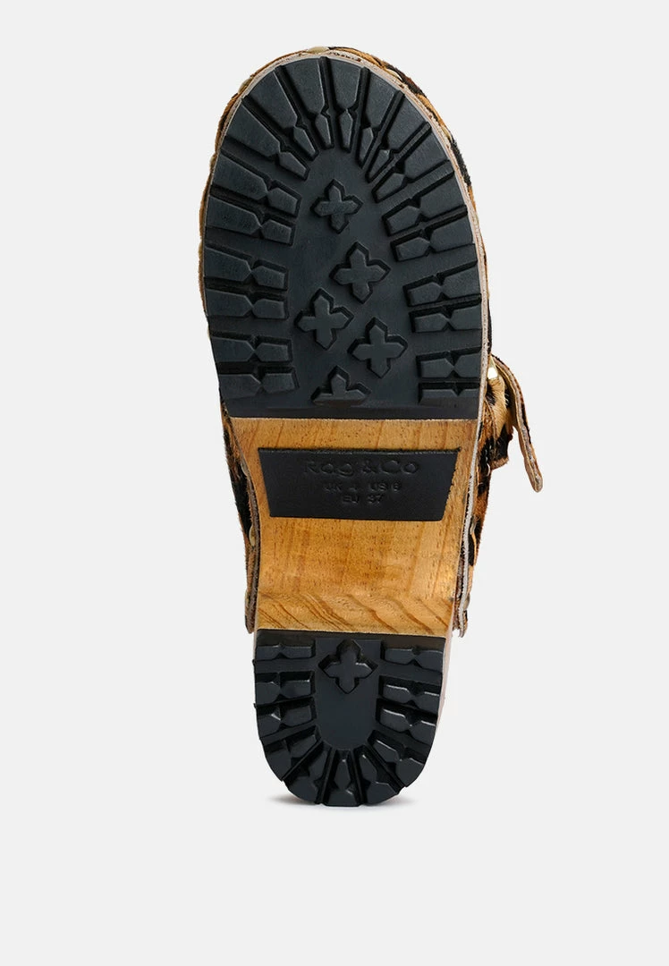 Rag & Co PRUNUS Leopard Buckled Suede Round Toe Mule Clogs 8 Rag & Co PRUNUS Leopard Buckled Suede Round Toe Mule Clogs