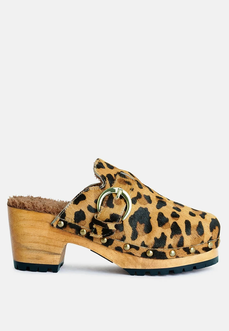Rag & Co PRUNUS Leopard Buckled Suede Round Toe Mule Clogs 4 Rag & Co PRUNUS Leopard Buckled Suede Round Toe Mule Clogs