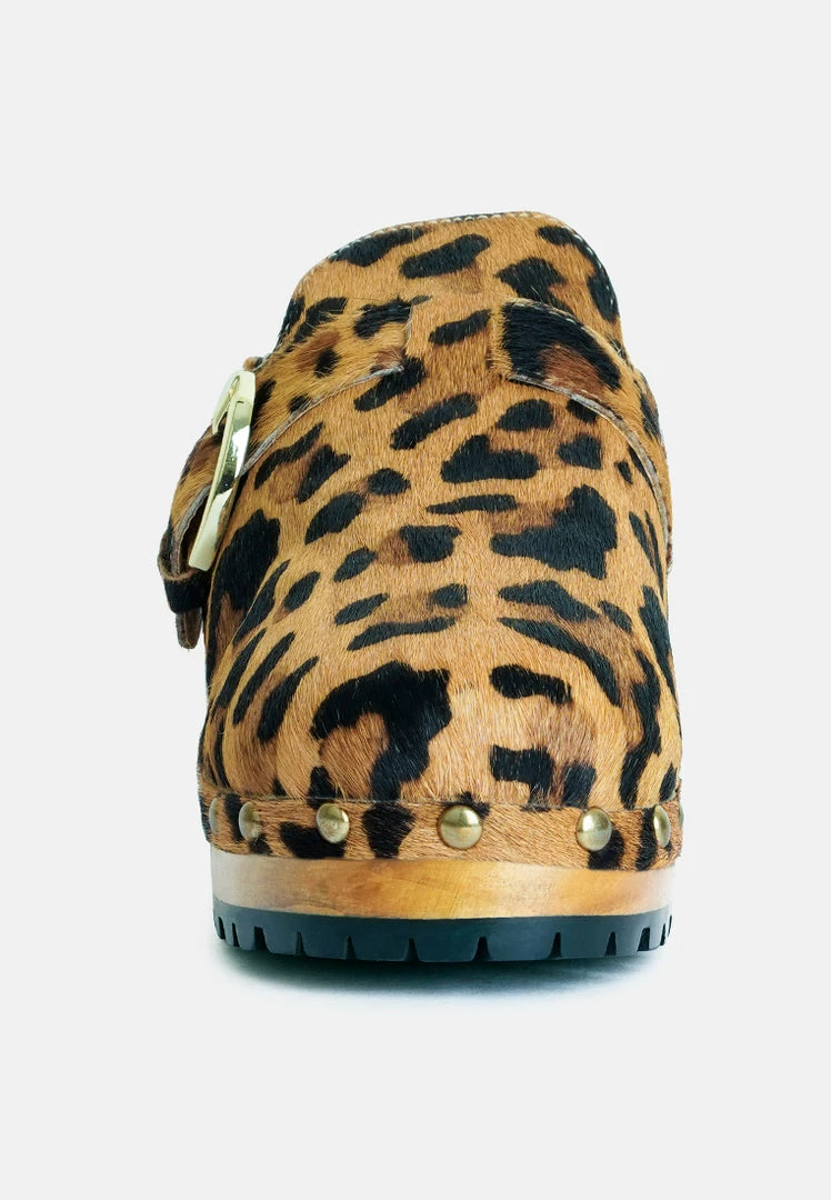 Rag & Co PRUNUS Leopard Buckled Suede Round Toe Mule Clogs 5 Rag & Co PRUNUS Leopard Buckled Suede Round Toe Mule Clogs