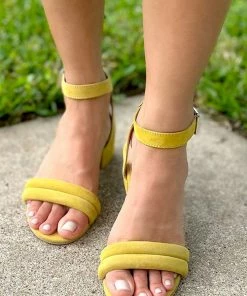 Rag & Co AMELIA Mustard Minimalist Block Heel Sandal