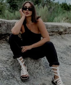 Rag & Co X ROBBIE Gladiator Square Toe Sandal In White