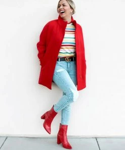 Rag & Co MARGEN Ankle High Pointed Toe Block Heeled Boot In Red