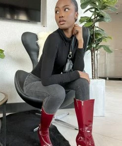 Rag & Co TSAROH Zip Around Calf Boot In Burgundy Boots