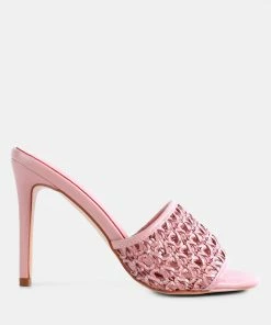 Rag & Co TEASE Pink Woven Heeled Slides Sandals