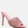 Rag & Co TEASE Pink Woven Heeled Slides Sandals