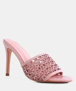 Rag & Co TEASE Pink Woven Heeled Slides Sandals