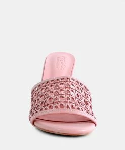Rag & Co TEASE Pink Woven Heeled Slides Sandals