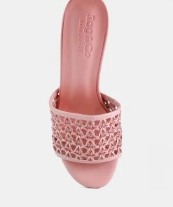 Rag & Co TEASE Pink Woven Heeled Slides Sandals
