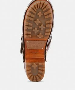Rag & Co CHOCTAV Dark Tan Handcrafted Leather Clogs