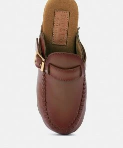 Rag & Co CHOCTAV Dark Tan Handcrafted Leather Clogs