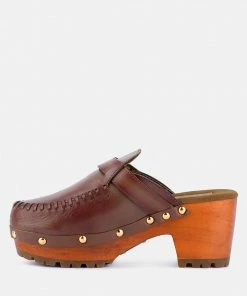Rag & Co CHOCTAV Dark Tan Handcrafted Leather Clogs
