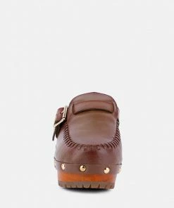 Rag & Co CHOCTAV Dark Tan Handcrafted Leather Clogs