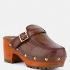 Rag & Co CHOCTAV Dark Tan Handcrafted Leather Clogs