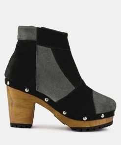 Rag & Co HURON Grey Fine Suede Patchwork Ankle Boots