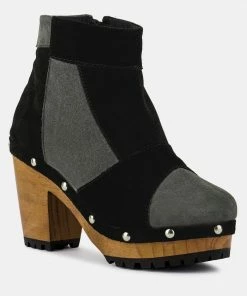 Rag & Co HURON Grey Fine Suede Patchwork Ankle Boots