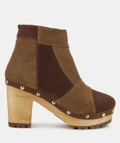 Rag & Co HURON Brown Fine Suede Patchwork Ankle Boots