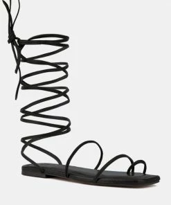 Rag & Co Official Store 26 Rag & Co AMATHA Black Essential Toe Ring Summer Leather Flats