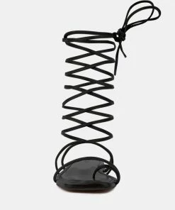 Rag & Co AMATHA Black Essential Toe Ring Summer Leather Flats