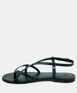 Rag & Co Flats RITA Black Strappy Flat Leather Sandals