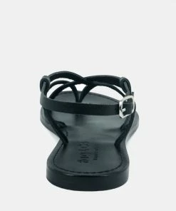 Rag & Co Flats RITA Black Strappy Flat Leather Sandals