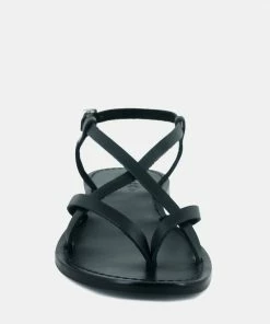 Rag & Co Flats RITA Black Strappy Flat Leather Sandals