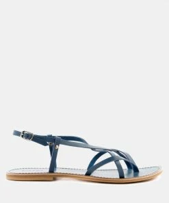 Rag & Co RITA Blue Strappy Flat Leather Sandals