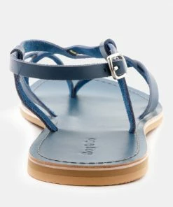 Rag & Co RITA Blue Strappy Flat Leather Sandals