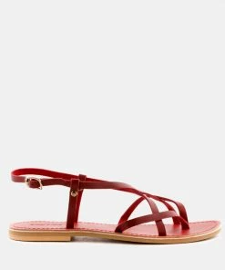 Rag & Co Flats RITA Red Strappy Flat Leather Sandals