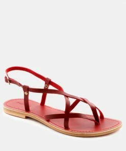 Rag & Co Flats RITA Red Strappy Flat Leather Sandals