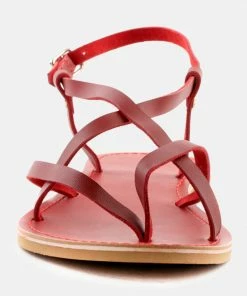 Rag & Co Flats RITA Red Strappy Flat Leather Sandals