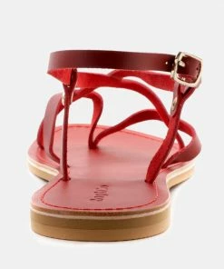 Rag & Co Flats RITA Red Strappy Flat Leather Sandals