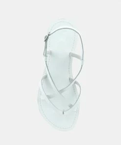 Rag & Co Flats RITA White Strappy Flat Leather Sandals