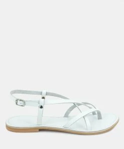 Rag & Co Flats RITA White Strappy Flat Leather Sandals