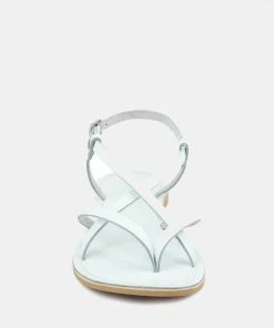 Rag & Co Flats RITA White Strappy Flat Leather Sandals