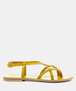 Rag & Co RITA Yellow Strappy Flat Leather Sandals Flats