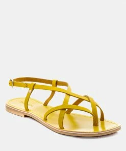 Rag & Co RITA Yellow Strappy Flat Leather Sandals Flats