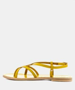 Rag & Co RITA Yellow Strappy Flat Leather Sandals Flats