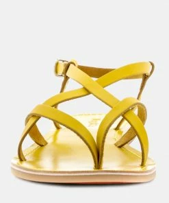 Rag & Co RITA Yellow Strappy Flat Leather Sandals Flats