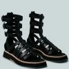 Rag & Co X ROBBIE Gladiator Square Toe Sandal In Black Flats