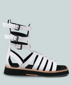 Rag & Co X ROBBIE Gladiator Square Toe Sandal In White