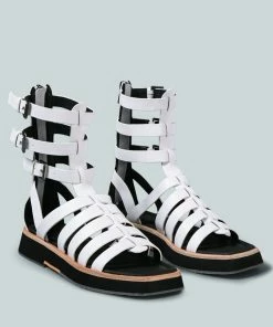 Rag & Co X ROBBIE Gladiator Square Toe Sandal In White