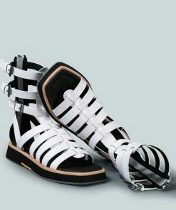 Rag & Co X ROBBIE Gladiator Square Toe Sandal In White
