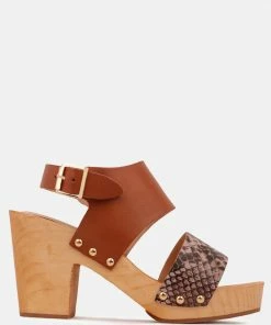 Rag & Co SAMARA Tan Printed Leather Strap Sandal