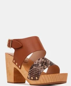 Rag & Co SAMARA Tan Printed Leather Strap Sandal
