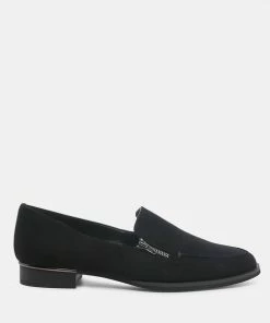 Rag & Co SARA Black Suede Slip-on Loafers