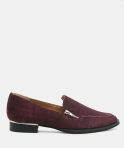 Rag & Co Loafers & Ballerinas SARA Burgundy Suede Slip-on Loafers