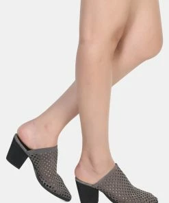 Rag & Co SIA Stacked Heel Laser-Cut Mules 15 Rag & Co SIA Stacked Heel Laser-Cut Mules