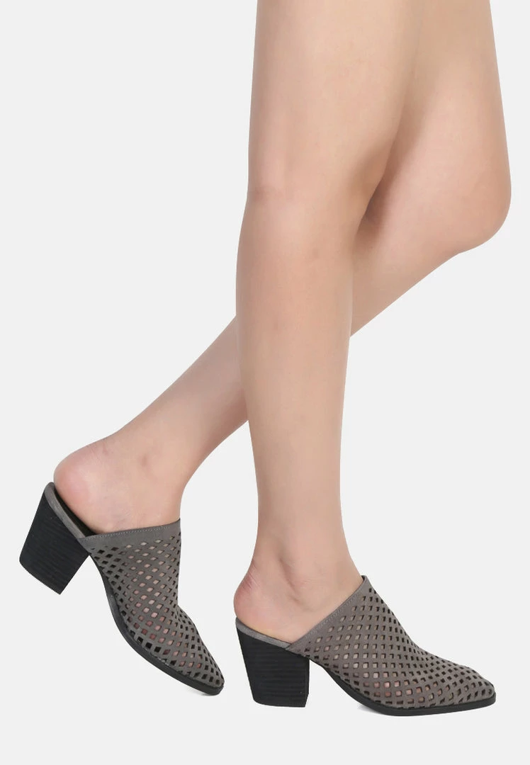 Rag & Co SIA Stacked Heel Laser-Cut Mules 9 Rag & Co SIA Stacked Heel Laser-Cut Mules