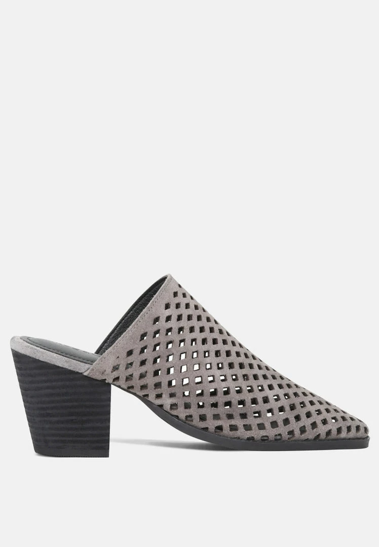 Rag & Co SIA Stacked Heel Laser-Cut Mules 4 Rag & Co SIA Stacked Heel Laser-Cut Mules